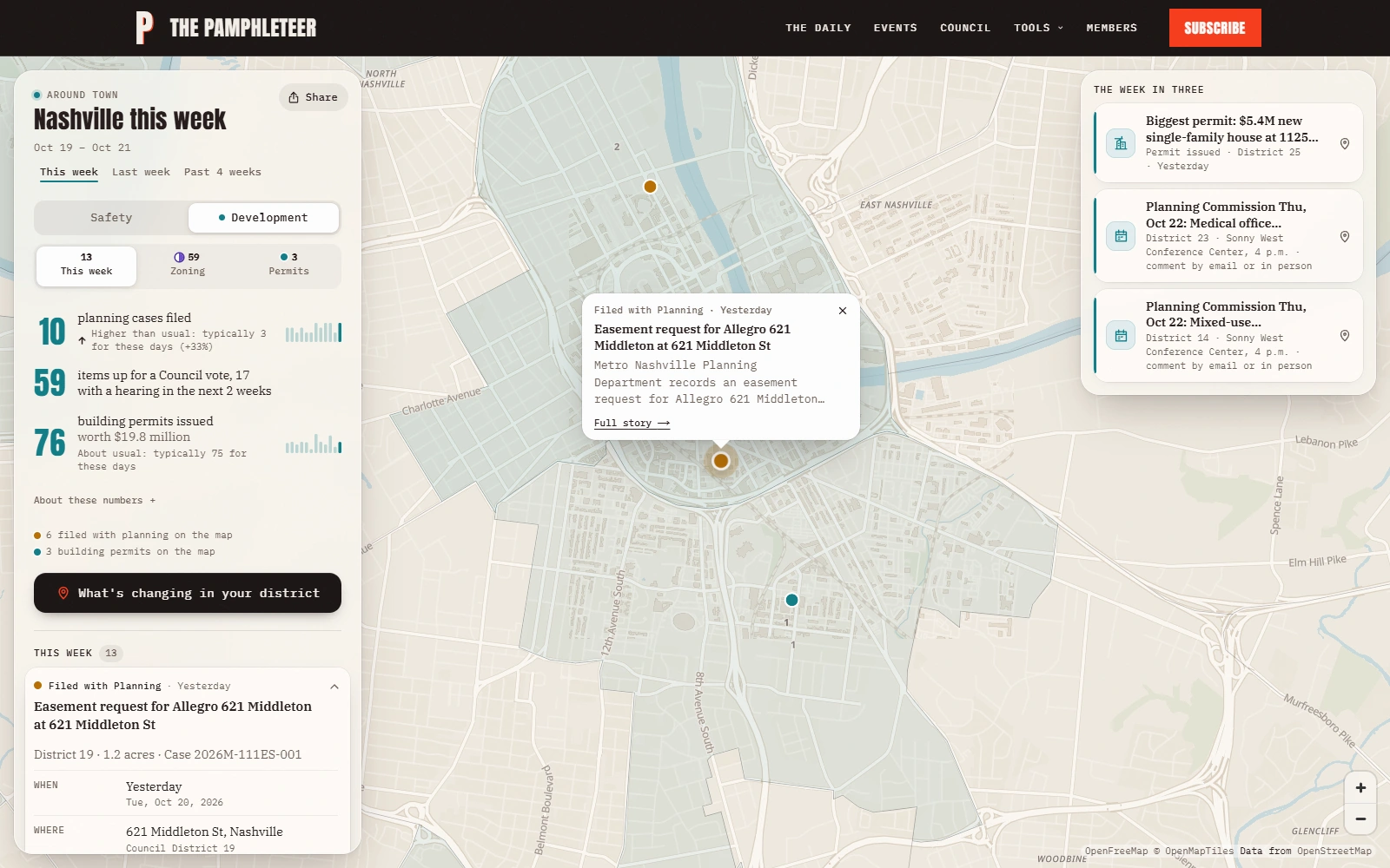 An actual planning record opened on the Pamphleteer CityOS map